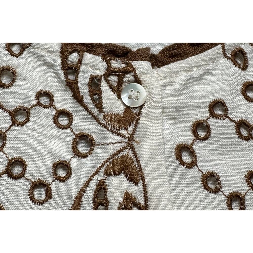 Sezane Waverly Blouse NWT Beige Brown Embroidered Linen Cotton Lace Trim 36 US 4 - Picture 7 of 16